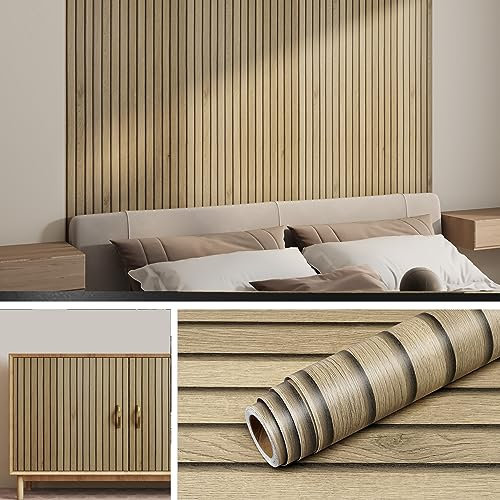 Livelynine Tapete Holzoptik Selbstklebend 500CM x 90CM Breit 3D Wandpaneele Selbstklebend Holz Schlafzimmer Wohnzimmer Esszimmer Holztapete 3D Optik Selbstklebende Klebefolie Holzoptik Lamellenwand
