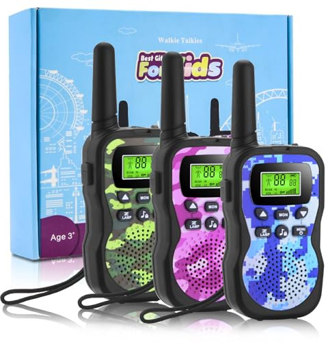 JUAUO Walkie Talkie für Kinder, Geschenke 3-12 Jahre, Jungen, Mädchen, 3 KM lange Reichweite, Walkie-Talkies mit VOX, LCD Hintergrundbeleuchtung, Taschenlampe, Abenteuer im Freien (3 Stück Camouflage)