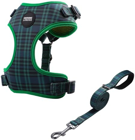 COSYHOME LONDON Dog Harness No Pull Pet Harness, Adjustable Dog Vest for Easy Walking, Breathable soft cotton Material for Small Medium Breed Dogs (M, Army Checked)