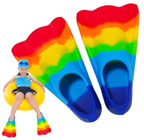 Kinderflossen,Helle Regenbogen-Silikon-Trainingsflossen Bodyboarding-Flossen - Atmungsaktive Kinder-Schnorchelflossen, Bequeme Kurze Jugend-Schwimmflosse zum Schwimmen, Tauchen, Schnorcheln, Training