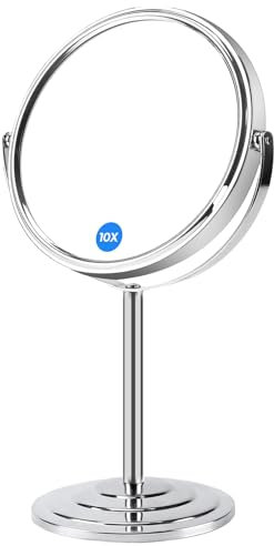 KOOSREEL Magnifying Makeup Mirror with 10X / 1X Magnification, Double Sided Vanity Tabletop Mirror & Travel Mirror with 360° Rotation for Dressing Table, Desk, Bathroom, Bedroom - 6 Inch