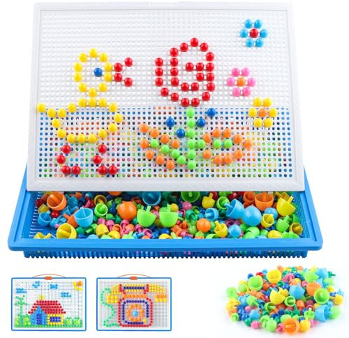 KingYH Mosaik Steckspiel mit 592 Stück Steckperlen für Bausteine Lernspielzeug Steckspiel Set Bastelset Steckmosaik Pädagogisches Lernspielzeug für Jungen Mädchen ab 14 Jahre Geburtstagsgesc