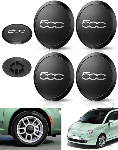 Radkappen für FIAT 500, Direkter Ersatz mit OE 68078419AC 51884863 68078421AC/AB - Hochwertige ABS Radnabenabdeckung mit Chromähnlichem Rand (4 schwarzer Rand Silberne Schrift)