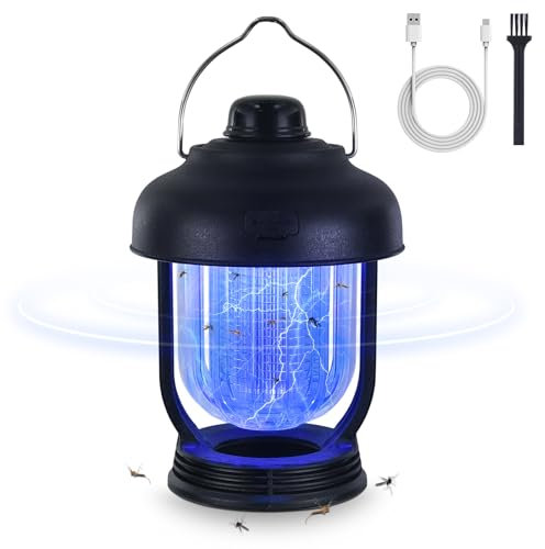MOSSNDAR Lampe Anti Moustique Camping,2 en 1 Tué Mouche Électrique Batterie USB Rechargeable,Portable Étanche Piege a Moustique Extérieur,Destructeur d'insectes,Lampe Anti Insecte pour Jardin Tentes