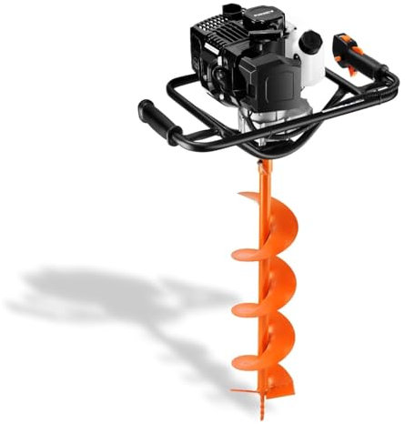 Fuxtec Benzin Erdbohrer FX-EB143ECO, Erdlochbohrer inkl. 2 Bohraufsätzen, 42,7 cm³ 2-Takt-Motor, 100/150 mm Bohrer, für Zaunbau, Garten & Fundament, Fliehkraftkupplung, ergonomisch, 8.5 kg