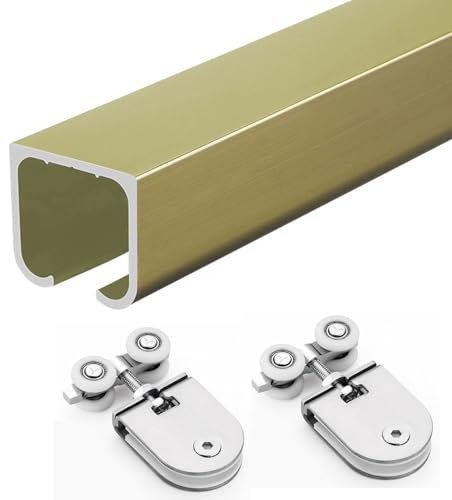 Kit de riel de aluminio para puerta corredera de 16 pies para bolsillo de vidrio de 1/4 pulgadas, sistema de barandilla resistente, fácil de instalar, acabado champán, opciones de 2 a 20 pies