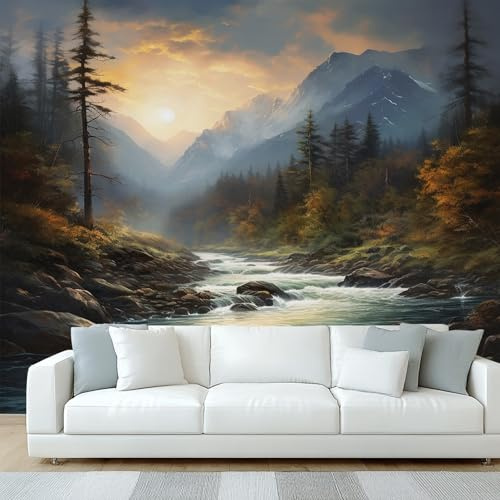 Générique Papier Peint Panoramique Forêt Montagne, Papier Peint Paysage Naturel, Fresque Murale, Decoration Chambre Salon, 500 x 260 cm