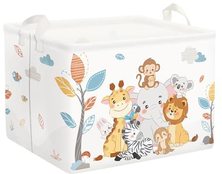 Clastyle Cesta Ropa Sucia Animal Bosque Simples para Niños Chico Chica Cesto Almacenaje Juguetes Plegable para Habitación Infantil, Elefante Jirafa, 40x30x30 cm