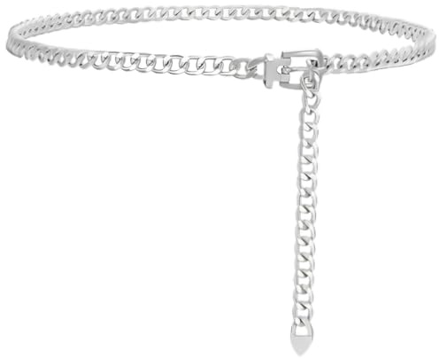 WUSJCOF Cinturón Joya Mujer Plata Elegante Cadena de Metal Ajustable Accesorio de Moda para Vestidos de Ceremonia