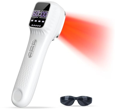 Luz Roja de Mano con Soporte, Luz Infrarroja, Luz Roja Fría con 4 Niveles de Luz y 12 Temporizadores, Gafas Protectoras, Apto para Personas y Animales Domésticos