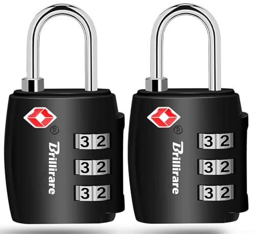 2 Pack TSA Approved Luggage Locks, Alloy Combination Travel Suitcase Padlock, Metal 3-Digit Waterproof Lock, TSA Accepted Outdoor Keyless Resettable Lock for Lockers, Bags, Gym, Gate-Black