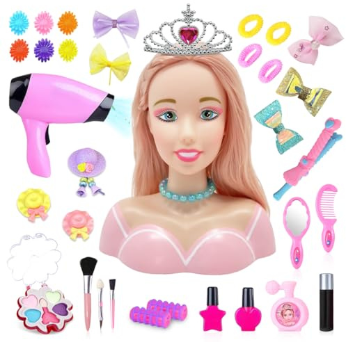YIBEBE Schminkpuppe Frisierkopf Kinder Friseur Set: Schminkkopf für Mädchen mit Puppenkopf und Friseur Zubehör Set - Kinderschminke Spielzeug Geschenk für Mädchen ab 3 4 5 6 7 8 Jahre (Set-5)