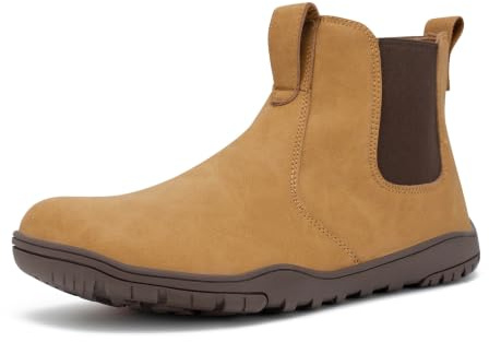 FEFELUIS Chelsea Barefoot Boot for Men- Wide Toe Box Zero Drop Slip On Minimalist Hi-Top Shoes Tan Size9