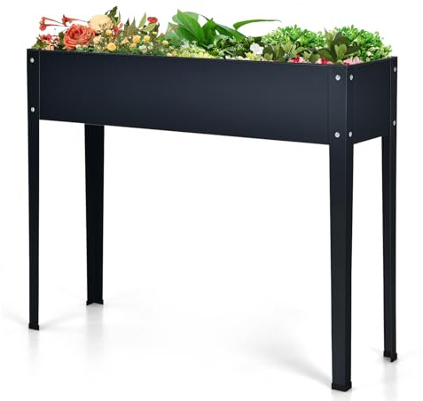 RELAX4LIFE Fioriera da Esterno, Orto Rialzato da Esterno in Metallo con Fori di Drenaggio, Fioriera per Balcone, Giardino, Cortile, per Verdure, Fiori, Erbe, Frutta (100 x 30 x 80 cm, Nero)