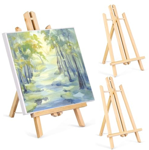 3 Stück Staffelei aus Holz, Staffelei Klein 30 cm Hoch Leinwand Ständer Dreieck Faltbar Und Höhenverstellbar Staffeleien Tischstaffelei für Malerei Skizze Hochzeit Ausstellung