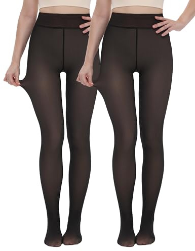 TNNZEET Polar strumpbyxor för kvinnor med hög midja, termiska strumpbyxor med transparent effekt, vinterfodrade strumpbyxor, Svart transparent-2pack, 230 g, S/M