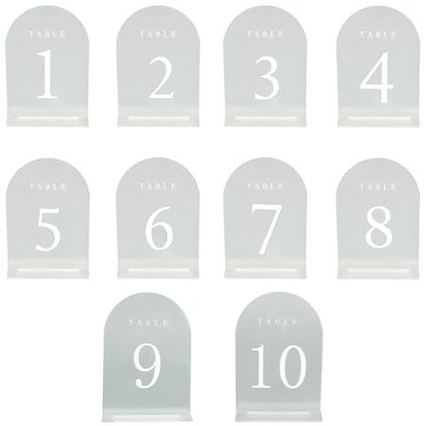 Patscorai 10 Pcs Frosted Arch Table Numbers with Holder 5 x 7 Inches Acrylic Table Numbers 1-10, Arch Acrylic Signs for Centerpiece Wedding Reception
