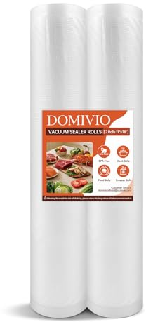 DOMIVIO vakuumpåsar i rullar, 2-pack (28 cm × 500 cm) BPA-fria Präntade Anpassade Storleksmatförvaringspåsar för Sous Vide, måltidsförberedelse & frysförvaring, Kompatibla med alla vakuumförseglar