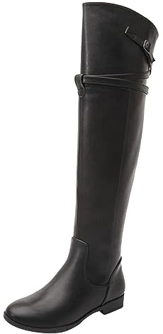 Allbestop Boots, Cuissardes Cuir Femme Femmes Bottes au Dessus Du Genou Bottes Femme Talon Haut Talon Plat Cavalières Cuir Mollet Large Confortable pour(Noir,38)