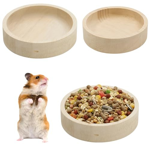 3 Pcs Small Wooden Bowls for Pets - Natural Hamster Food Bowl & Rabbit Water Bowl Set for Guinea Pig, Hedgehog, Chinchilla, Non-Slip Eco-Friendly
