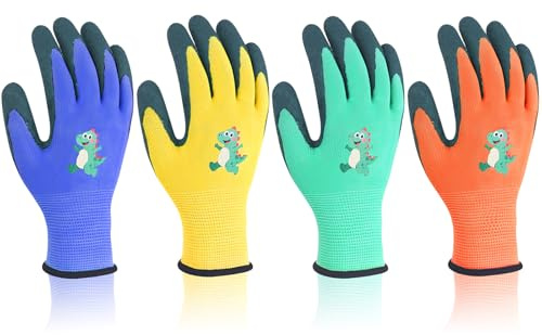 AovYoo 4 Pares de Guantes de Jardinería para Niños, Guantes de Trabajo para Niños de 2 a 4 Años, Guantes de Seguridad Antideslizantes, para Exteriores, Bricolaje (S)