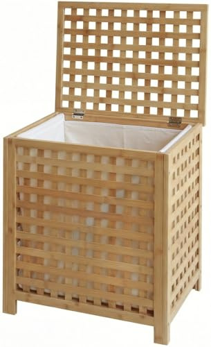 CLP Caja de ropa sucia Ronthy, recolector de ropa de madera, bolsa de lavandería extraíble y lavable de 70L, estructura de bambú para baño, Color:natura