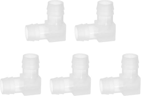 QUARKZMAN 5Pcs Codo De 90 Grados con Púas para Manguera l Accesorio, Accesorio De De Manguera De Plástico De 5/8 OD Empalmador Conector Adaptador para Línea Líquido Tubo, Transparente