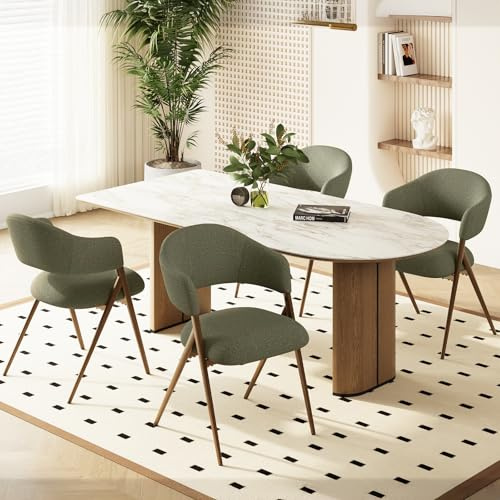 MALOL Lot de 4 chaises de Salle à Manger, Style Moderne du Milieu du siècle, Cuisine avec Pieds en Fer, Dossier ajouré et Assise rembourrée, pour Salon/Chambre/Restaurant/café, Vert