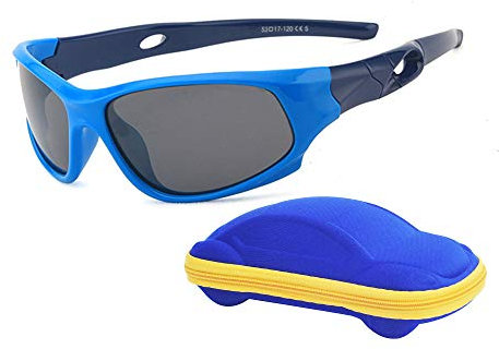 Sport-Sonnenbrille für Kinder, polarisiert, bruchsicher, für Jungen und Mädchen (3-12 Jahre) + Brillenbänder + Brillenetui