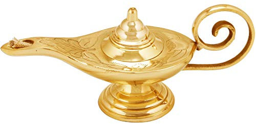 Orientalische Aladdin Wunderlampe Öllampe Jini 19cm gross Gold | Arabische Genie Lampe aus Messing massiv | Indische Deko Aladin Genielampe als Hochzeit Tischdeko oder Fensterdeko im Kinderzimmer
