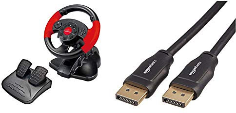 Esperanza EG103 Gaming Lenkrad PC/PSX/PS2/PS3 USB High Octane Schwarz/Rot & Amazon Basics - Verbindungskabel, DisplayPort auf DisplayPort, 3 m