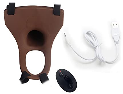 Deluxe Vibratore Realistico Indossabile Pene Finto Strap on Fallo Cavo Dildo per Uomo Silicone Dong mit Harness BDSM 10 fasi Masturbazione Sex Toys Unisex,Brown