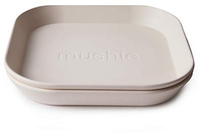 mushie Quadratische Geschirrteller für Kinder | 2er-Set | wiederverwendbar BPA-frei | spülmaschinenfest & mikrowellengeeignet | leicht zu halten | hergestellt in Dänemark | Ivory