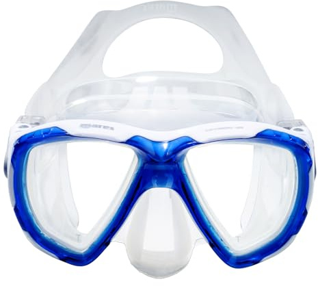 Mares Trygon Junior Snorkel Mask - Durable Lightweight Ergonomic Easy to Adjust Snorkeling Mask for Kids - 2 Angled Lenses & Silicone Skirt, Blue White/Clear