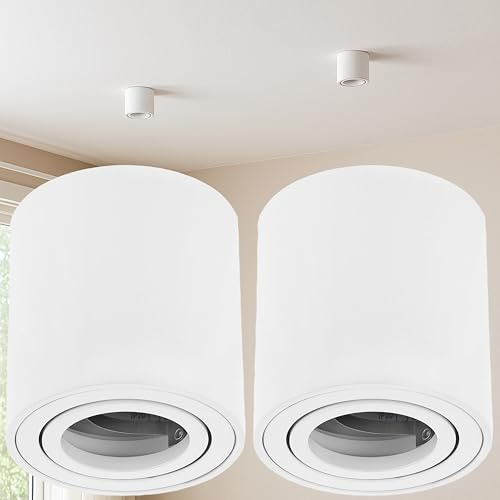 Sweet Led 2er Aufbaurahmen GU10 Rund-Eckig, Aufbaustrahler Aufbauspot Alu-gebüstet - Unterbauleuchte aus Aluminium (Rund-Weiß)