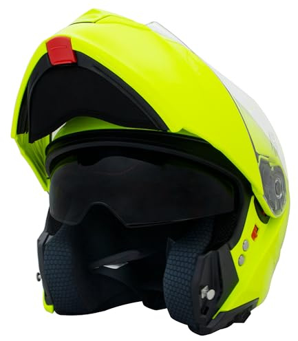 Zorax ZOR-838 Double Visor Flip up Helmet - Yellow L (59-60cm) | Modular Front Helmet Motorcycle Motorbike ECE 2206 Approved