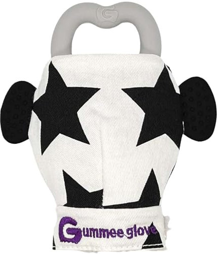 Gummee Glove Beißring Handschuh - 3-6 Monate Baby Zahnungshilfe - Beißhandschuh Mit abnehmbarem Beißring – Premium Beißfäustling & Baby Kauspielzeug, Massage Zahnfleisch (Schwarz, Weiß)
