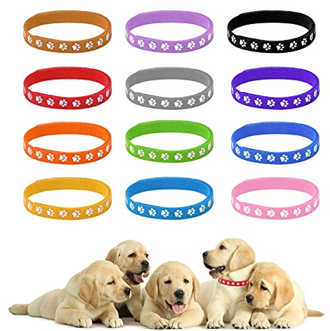 Jinlaili 12 stycken valpar ID-halsband, dubbelsidiga mjuka nyfödda husdjurshalsband, flerfärgade justerbara valphalsband, halsband för nyfödda hundar valpar kattunge husdjur