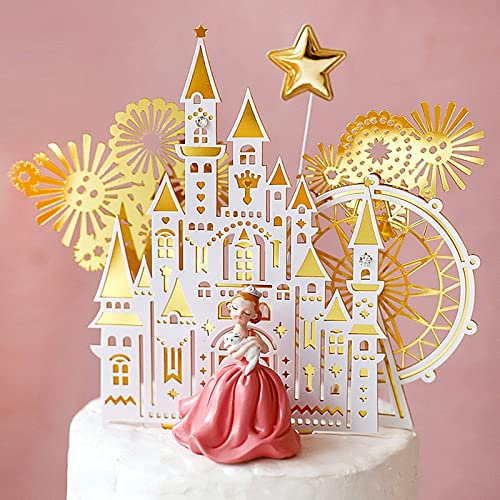Cake Topper Birthday Girl, Ferris Wheel Castle Cake Decoration, Gold Pink Princess Cake Topper for Princess theme Party/Bride to Bedeko/Bbaby Shower