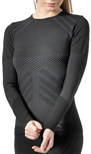 Risalti Maglia Termica Donna Manica Lunga Energy - Intimo Termico Traspirante a Compressione, Senza Cuciture ed Etichette per Sci, Trekking, Running, Ciclismo - Made in Italy