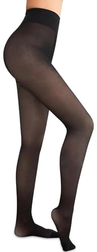Geebuzz Womens Fleece Lined Tights Sheer Warm Fake Translucent Thermal Pantyhose (Large-X-Large, Black(Thick Fleece))