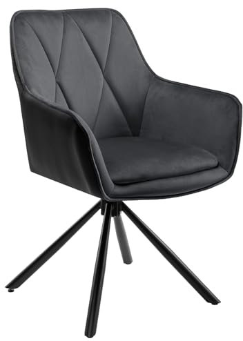 Lestarain Esszimmerstühle drehbar 1er Set, für Schlafzimmer Küche Wohnzimmer, Küchenstühle gepolstert mit Armlehnen Rückenlehne, Metallbeinen, Samt, Kunstleder, Dunkelgrau+Schwarz
