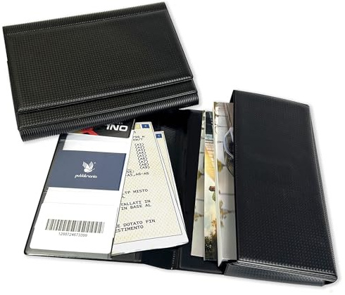 Pubblimania Portadocumentos Auto Luxe Carbono en piel sintética, cierre de dos puertas. Ideal para folletos, tarjetas, seguros, sellos o documentos de viaje de lujo (Tipo carbono)