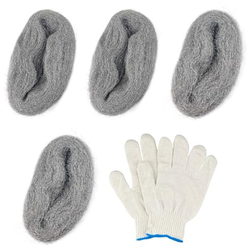 4 rollos de lana de acero para ratones, lana de acero fino para ratones, lana de acero resistente a ratones, lana de acero fina 0000 y 0, lana de acero para casa, garaje y jardín (con guantes)