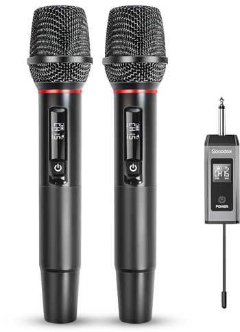 socodox Microfono Inalambrico Profesional, UHF Microfonos Inalambricos Set con Receptor, Microfono Inalambrico Karaoke Profesional, Microfono Karaoke 160ft para Cantar, Karaoke, DJ, Negro, 2 Packs