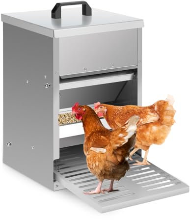 Izrielar Futterautomat für Hühner mit Trittplatte, Deckel, 5kg Verzinkt, Wasserdicht Rattensicher Futtertrog, Futterspender, Ideales Zubehör
