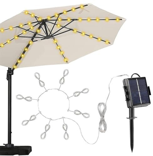 Luces De Sombrilla | Cadena De Lámparas De Lámpara De Lámina Impermeable | Luces Solares De Polo Paraguas | Con 104 LED, 8 Modos | Para La Decoración Del Jardín Al Aire Libre