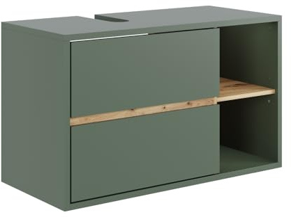 Vicco Mobiletto per lavabo Viola, Verde/Artigianale, 100 x 60 cm con 2 cassetti, con intaglio per sifone e ripiani aperti per montaggio a parete