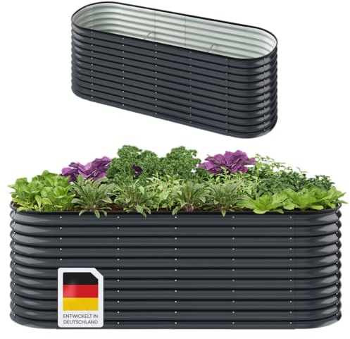 STEELSØN Talara Hochbeet aus Metall – Pflanzenbeet für Garten & Balkon Anthrazit – Stabiler Pflanzenkübel mit offener Bodenstruktur & Stabilisierungsstreben – Gartenbeet für Gemüse, Kräuter, Blumen
