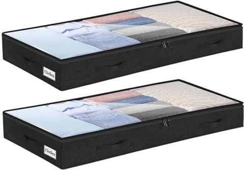 Förvaringslåda under sängen, 2 delar förvaringsbox för undersäng och klart lock, 10 cm hög, klädförvaring och organisation, tillverkad av hållbart material, ingen fast struktur, 4 handtag och 2